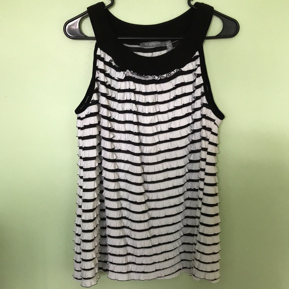 Black and White Ruffle Tank Top
